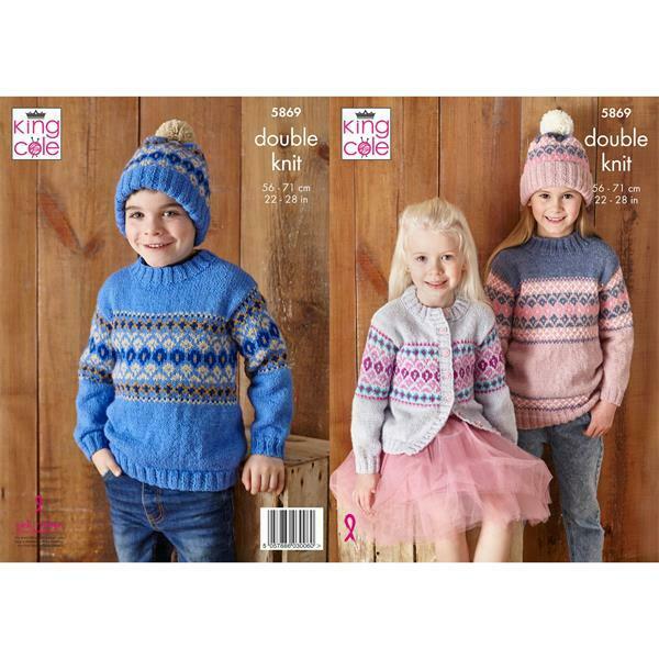 Knitting Pattern Children's Sweater Cardigan & Hat King Cole Big Value DK - 5869