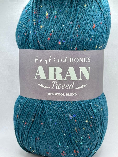 Hayfield Bonus Tweed With Wool Aran Yarn 400g - Teal Tweed 0637 Bos