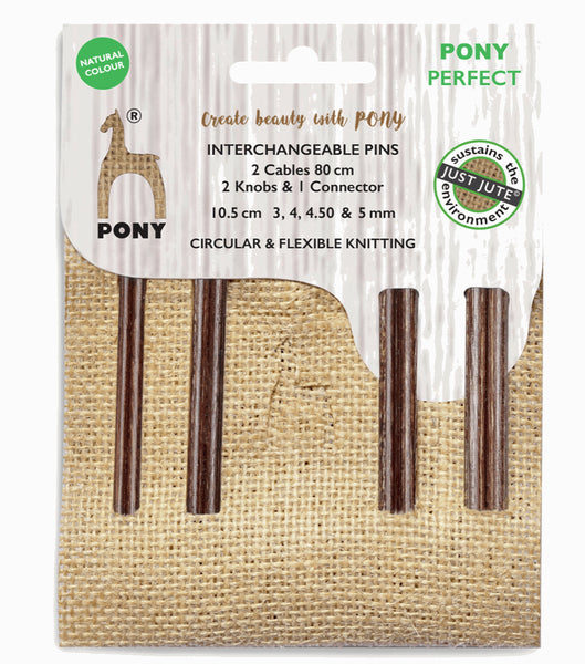 Pony Perfect Wooden Circular Interchangeable Knitting Needles - 4 Pairs in Jute Case - Assorted Sizes 49164