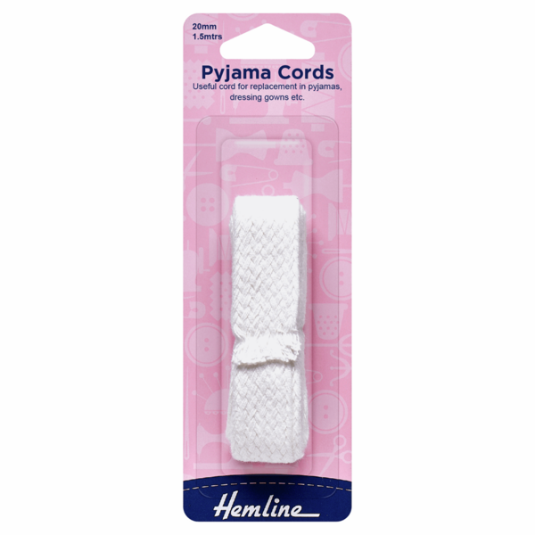 Hemline Pyjama Cord White 20mm x 1.5m - H682