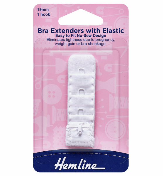 Hemline Bra Extender With Elastic 19mm White - H771.19E.W