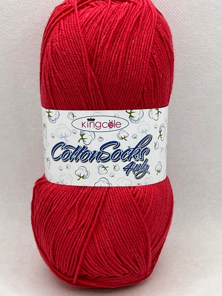 King Cole Cotton Socks 4 Ply Yarn 100g - Crimson 4761