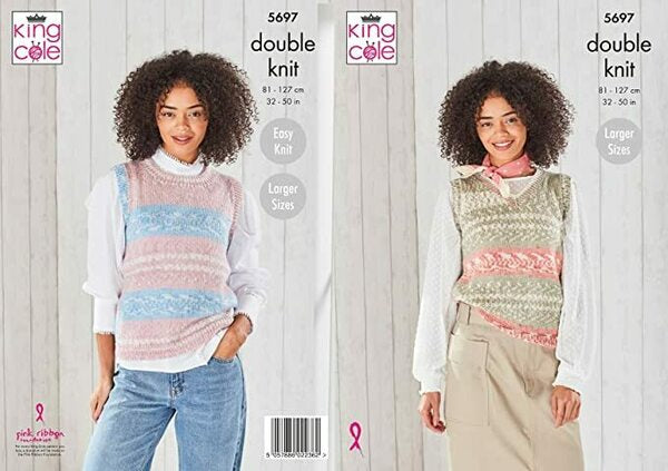 Knitting Pattern - King Cole Fjord DK - Ladies V Neck and Round Neck Tank Top - 5697
