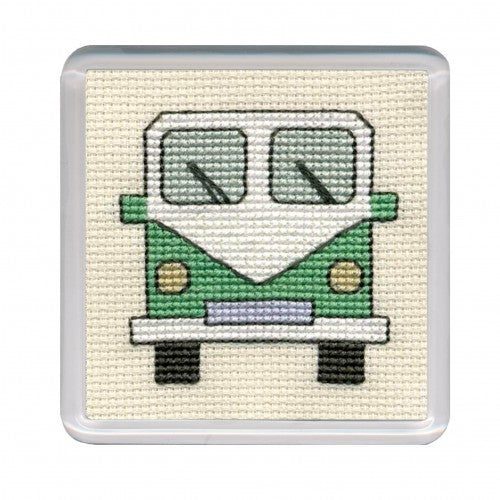 Textile Heritage Coaster Cross Stitch Kit - Campervans - Green COCVG