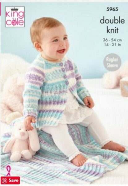 Knitting Pattern Baby Matinee Coat Cardigan Bootees & Blanket King Cole Cherish DK  - 5965