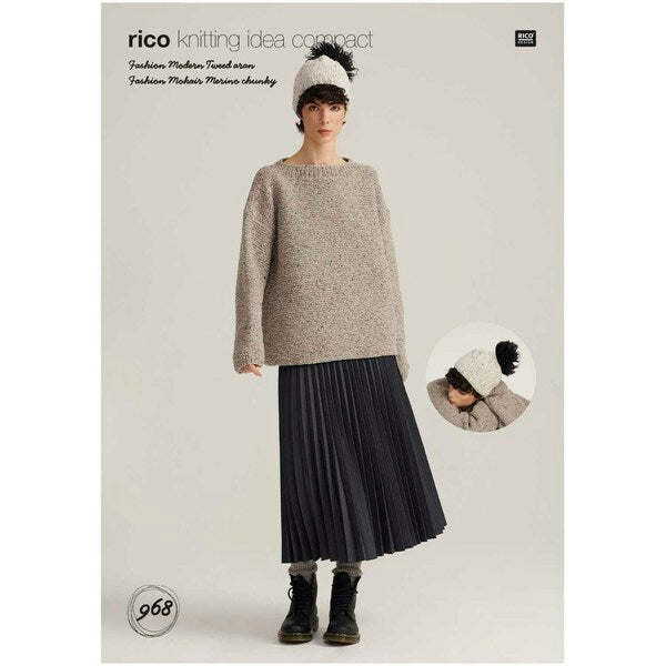 Knitting Pattern Ladies Garter Stitch Sweater Rico Fashion Modern Tweed Aran 968