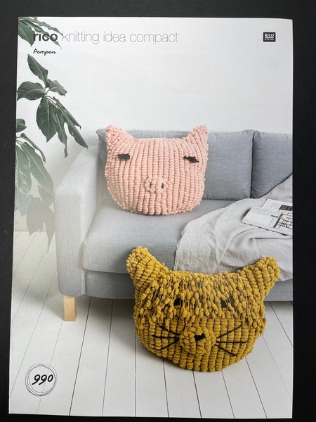 Knitting Pattern - Rico Pompon Cushion 990