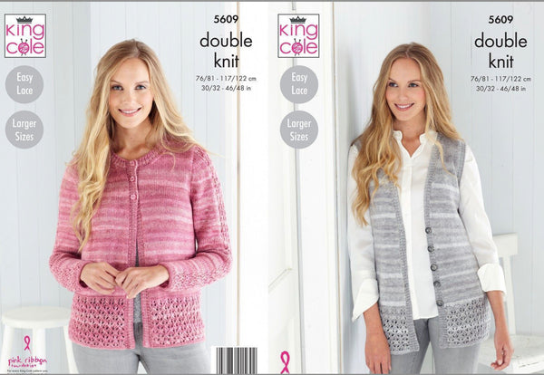 Knitting Pattern - Ladies Cardigan and Waistcoat - King Cole Island Beaches DK - 5609