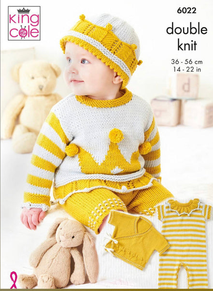 Knitting Pattern - King Cole Coronation Baby Set - Cottonsoft DK - 6022