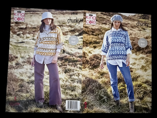 Knitting Pattern Ladies Round & V neck & Turtle Neck Sweaters King Cole Nordic Chunky - 5904