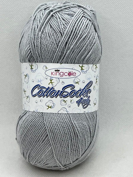 king Cole Cotton Socks 4 Ply Yarn 100g - Silver 4768