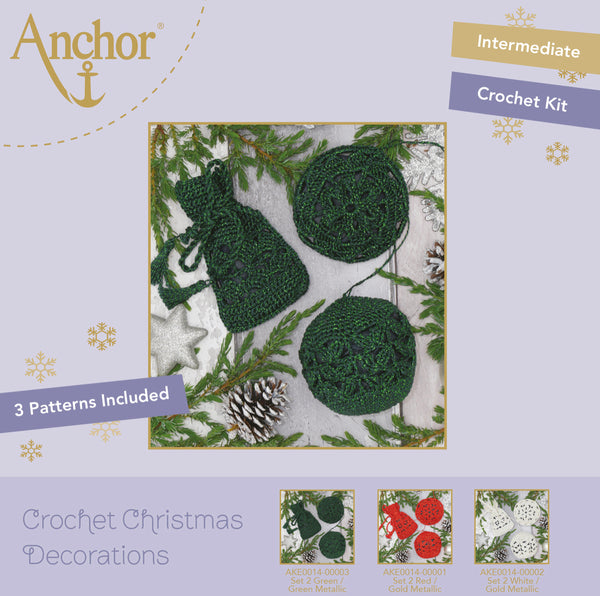 Anchor Crochet Kit - Christmas Tree Decorations - Green - AKE0014-00003