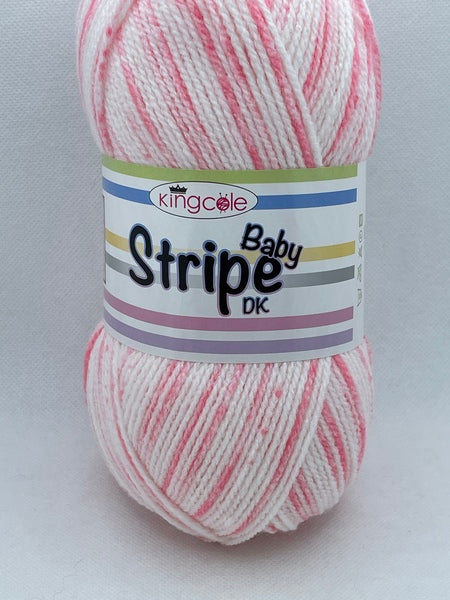 King Cole Baby Stripe DK Baby Yarn 100g - Baby Pink 3605
