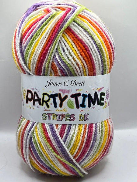 James C. Brett Party Time Stripes DK Yarn 100g - Rainbow PTS01