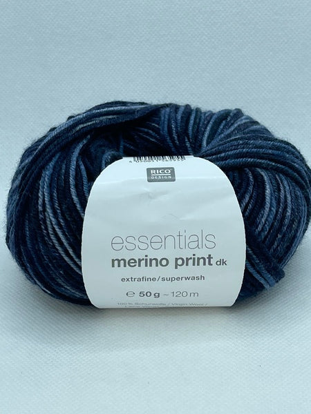 Rico Essentials Merino Print DK Yarn 50g - Blue Mix 008