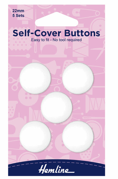 Hemline Self Cover Buttons - White Plastic 22 mm - H475.22