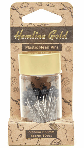 Hemline Gold Plastic Head Pins (Black) 0.58 x 38mm - 678.BK.HG