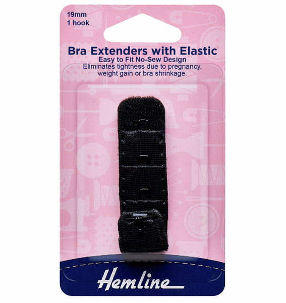 Hemline Bra Extender With Elastic 19mm Black - H771.19E.B