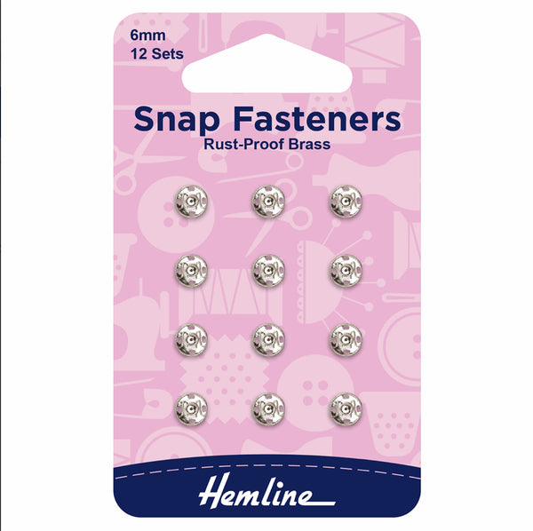 Hemline Snap Fasteners Sew-on Nickel 6mm Pack of 12 - H420.6