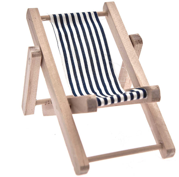 Deckchair, blue/white, wood, 7x10cm