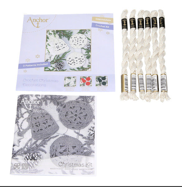 Anchor Crochet Kit - Tree Decorations - White/Gold Metalic - AKE0014-00002