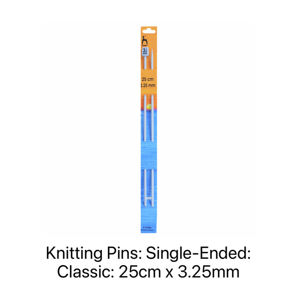 Pony Classic Single-Ended Knitting Needles 3.25mm 25cm - P31606