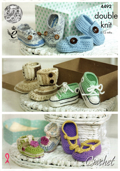 Crochet Pattern Baby Shoes King Cole DK - 4492