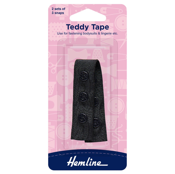 Hemline Snap Tape Teddy Tape 90mm 2 Sets Black - H472/BLK