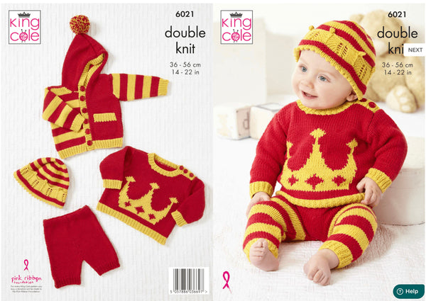 Knitting Pattern - King Cole - Coronation Baby Set - Cottonsoft DK - 6021