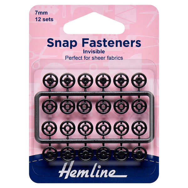 Hemline Snap Fasteners Sew-On 7mm Invisible Black - H422.B