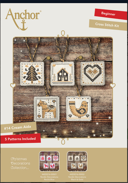 Anchor Nordic Christmas Decorations Black & Gold Cross Stitch Kit - AKE0016-00002