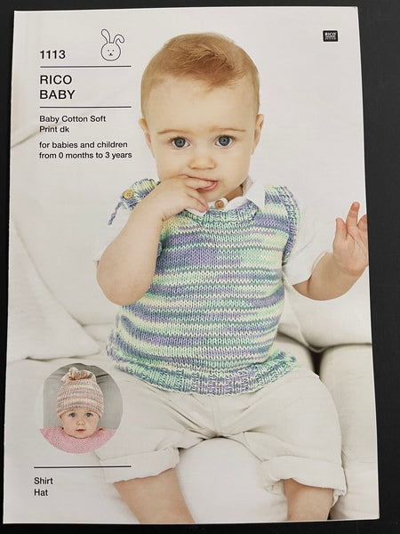 Knitting Pattern - Rico Baby Cotton Soft Print DK - Shirt & Hat 1113