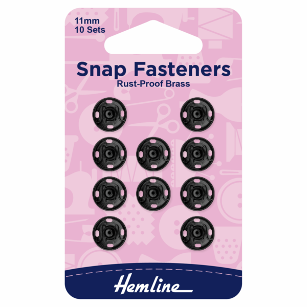 Hemline Snap Fasteners Sew-On 11mm Black - H421.11