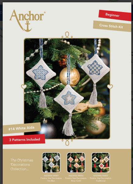 Anchor Christmas Festive Star Decoration Ice Blue Decoration Cross Stitch Kit - AKE0006-00001