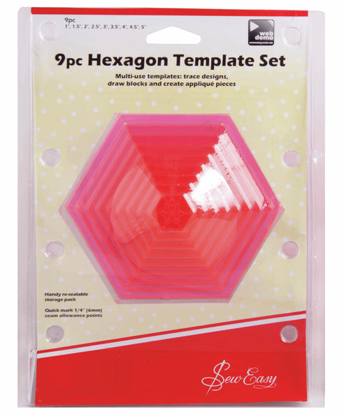 Sew Easy 9 Pc Hexagon Template Set ERGG07.PNK