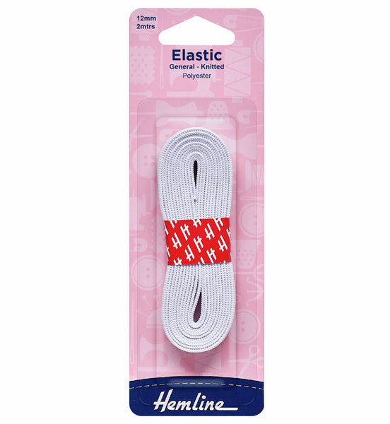 Hemline Elastic White 12mm x 2m - H620.12