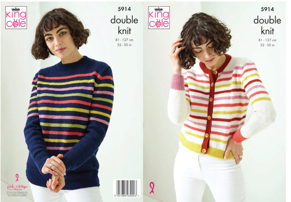 Knitting Pattern Ladies Cardigan and Sweater King Cole Merino DK 5914