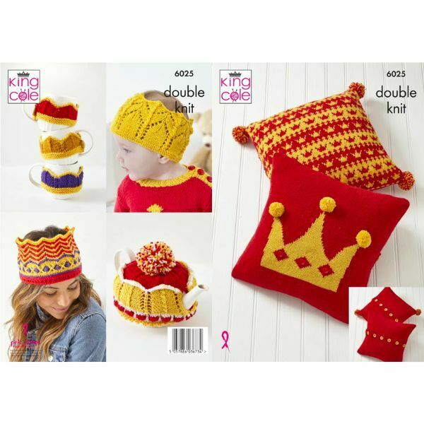 Knitting Pattern - Coronation Themed Home Decor Set Cushions, Crowns, Mug Hugs, Tea Cosy - DK - 6025
