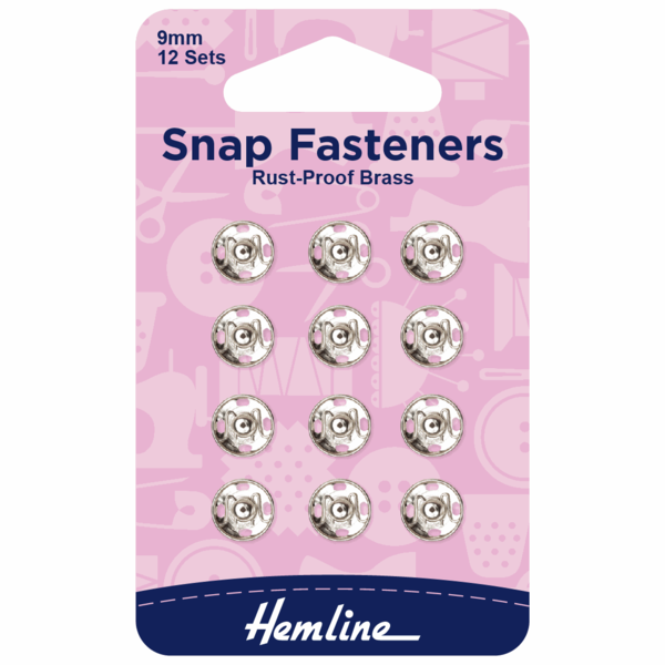 Snap Fasteners - Sew-on - Nickel - 9mm - Pack of 12 - H420.9