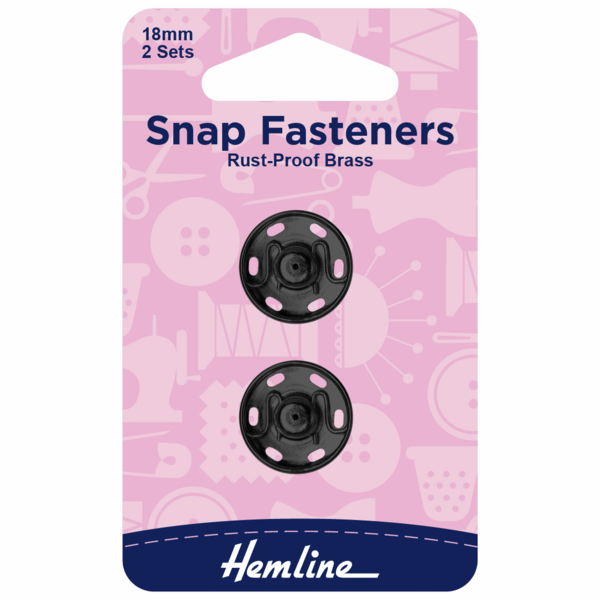 Hemline Snap Fasteners Sew-on 18mm Black - H421.18