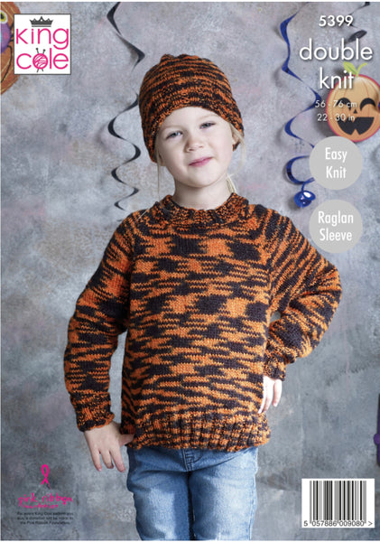 Knitting Pattern - Childrens Sweater Hat Cape Wrist Warmers and Leg Warmers/Wellie Tops - King Cole Glitz Halloween - 5399