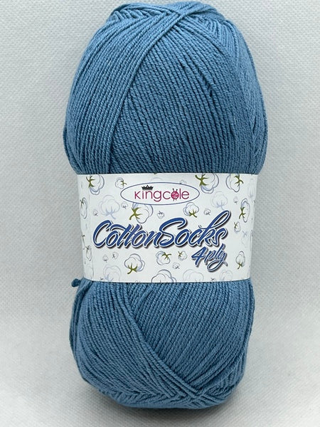 King Cole Cotton Socks 4 Ply Yarn 100g - Denim 4766