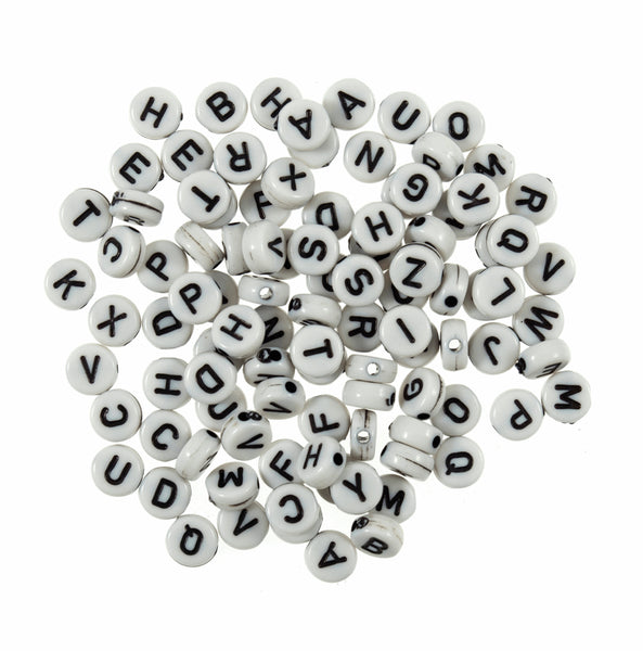 Trimits Alphabet Beads - Black & White 7mm - CF155