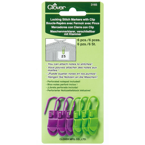 Clover Locking Stitch Markers with Clip 6 Pcs - CL3165