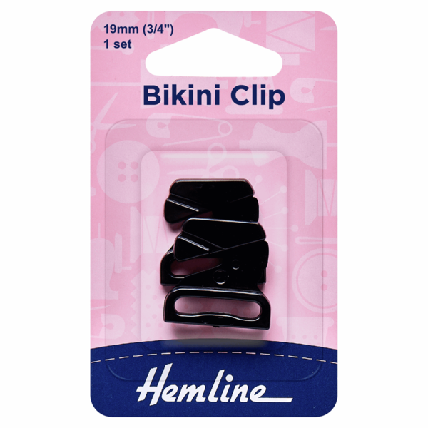 Hemline Bikini Clip Black 19mm - H461.B