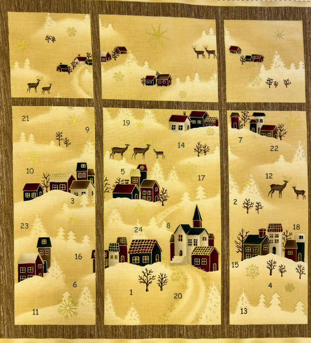 Gold Winter Village Christmas Advent Calendar Panel - MCS-14-3