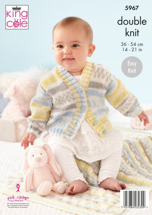 Knitting Pattern Baby Sweater Blanket Cardigan & Hat King Cole Cherish & Cherished DK - 5967