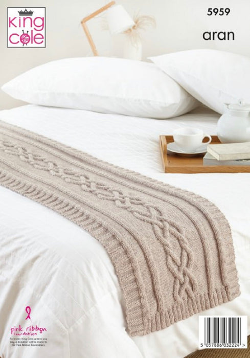 Knitting Pattern Blanket, Floor Cushion & Bed Runner King Cole Wool Aran - 5959