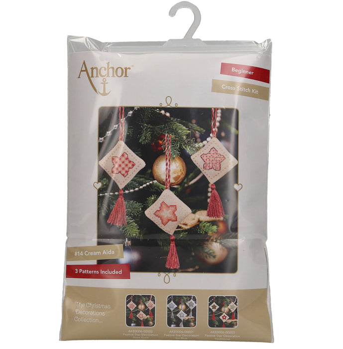 Anchor Christmas Decoration Cross Stitch Kit - Festive Star Decoration Rose Gold - AKE0006-00002