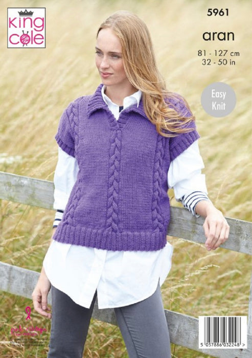 Knitting Pattern - King Cole Wool Aran - Ladies Sweater & Tank - 5961